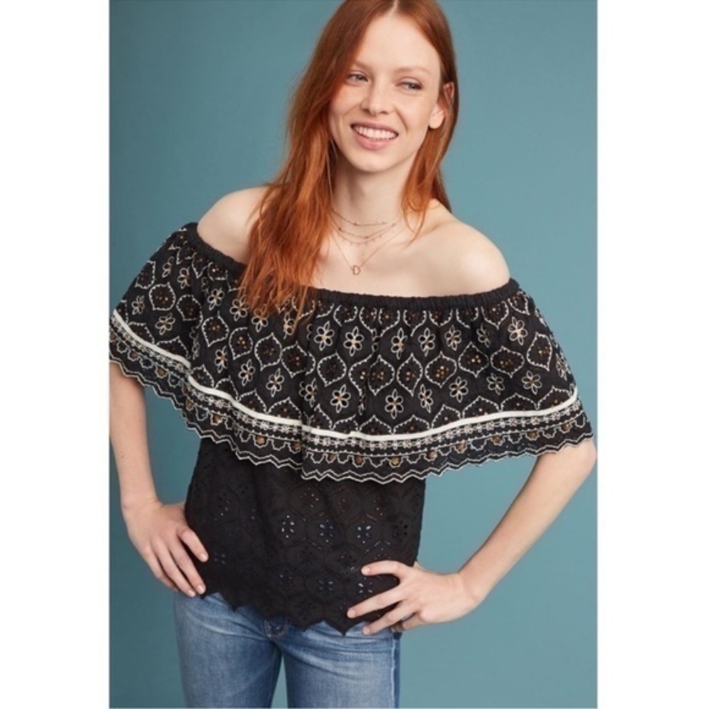Hemant & Nandita embroidered eyelet off the shoulder Mavra Top medium